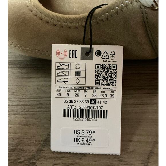 ZARA Split Leather Lace-Up Ballet Flats Women’s Size 9 - Picture 7 of 10